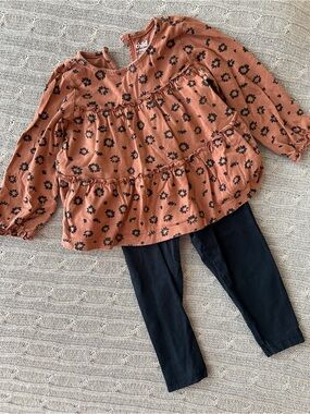 EUC Carter’s Baby Girl Outfit Set, Rust & Black Floral Ruffle, 24 Months